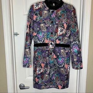 Long Sleeve Paisley Print Shift Coat Size XL